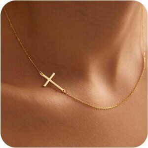 05 Sideway Cross Necklaces Women's Plated Dainty Gold Small Cross Pendant